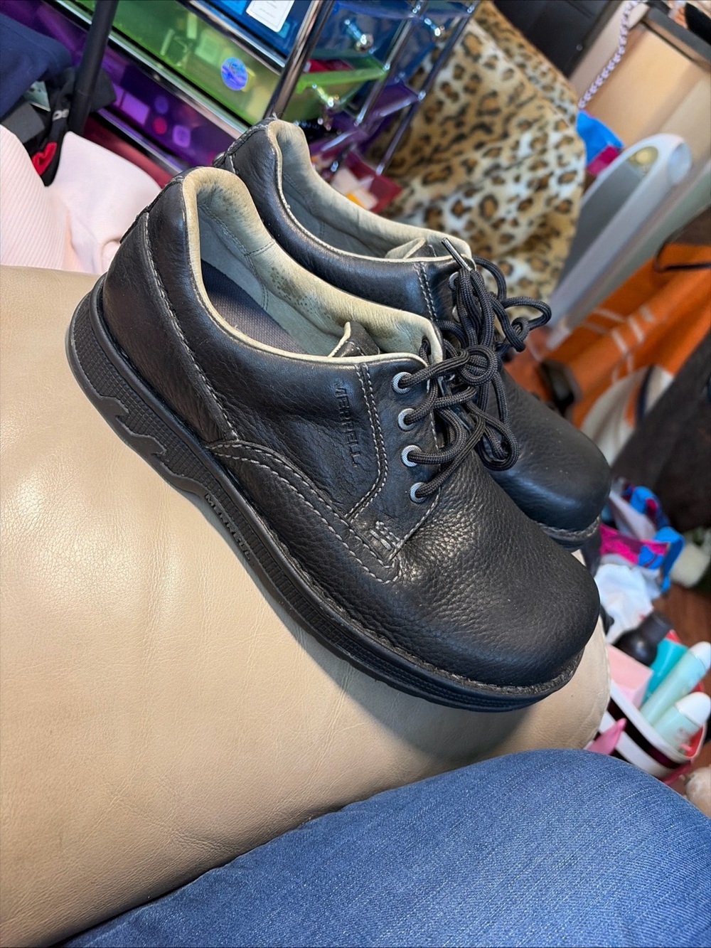 Merrill Men's Works Rambler Black  Leather Lace-Up Comfort Oxford Shoes  Size 10